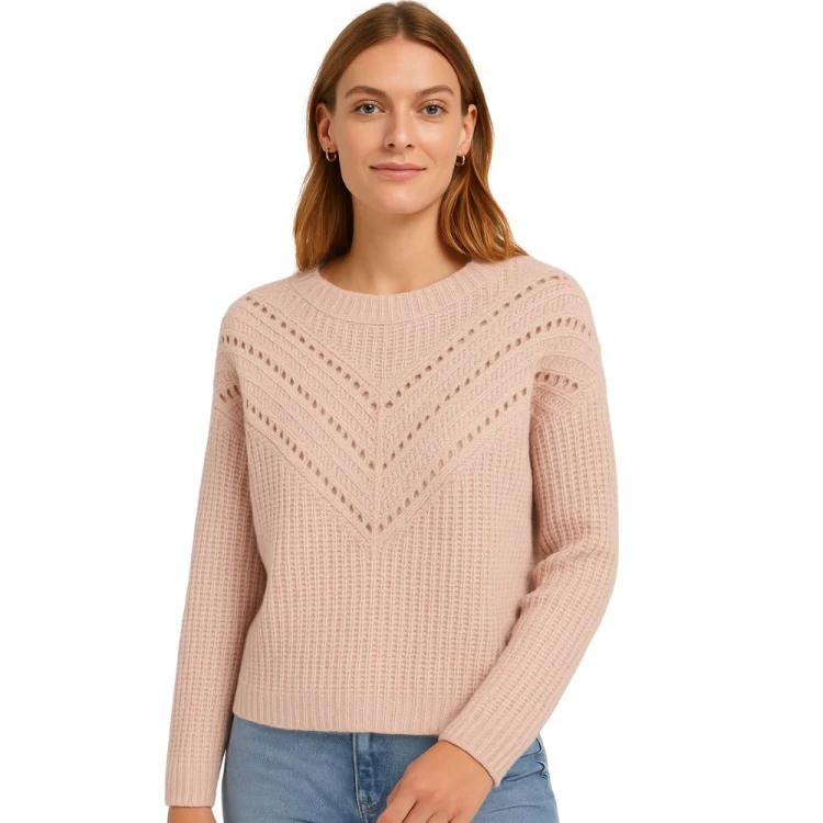 Sweter Damski Ażurowy Włoski Pudrowo Różowy S/M