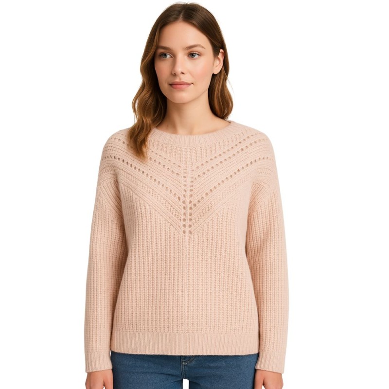 Sweter Damski Ażurowy Włoski Pudrowo Różowy M/L