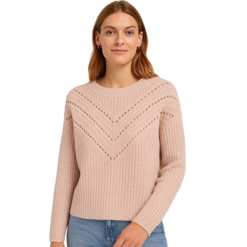 Sweter Damski Ażurowy Włoski Pudrowo Różowy M/L