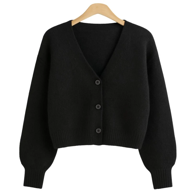 Sweter Damski Kardigan z Guzikami Włoski Czarny