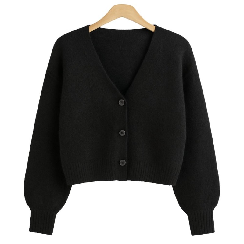Sweter Damski Kardigan z Guzikami Włoski Czarny