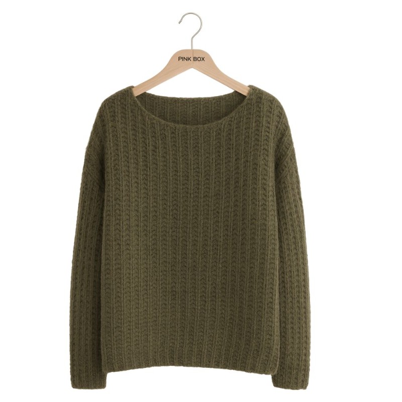 Sweter Damski z Luźnym Splotem Włoski Khaki