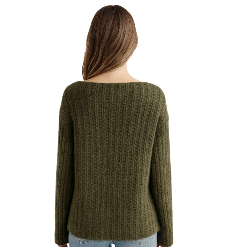 Sweter Damski z Luźnym Splotem Włoski Khaki