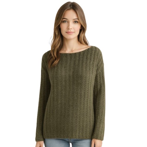 Sweter Damski z Luźnym Splotem Włoski Khaki
