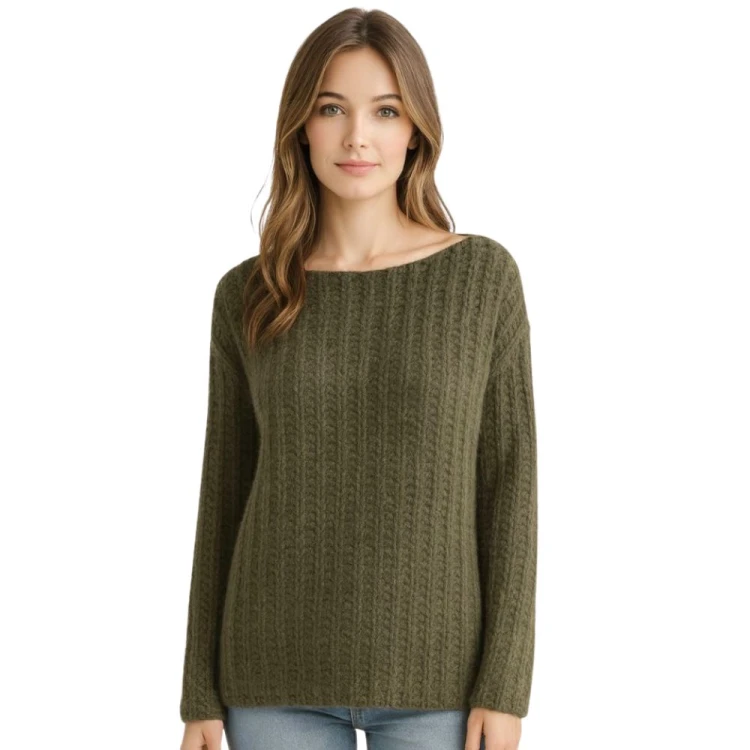Sweter Damski z Luźnym Splotem Włoski Khaki