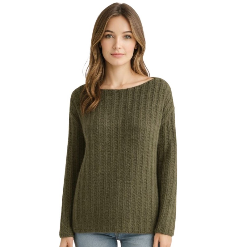 Sweter Damski z Luźnym Splotem Włoski Khaki