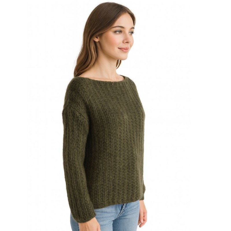 Sweter Damski z Luźnym Splotem Włoski Khaki
