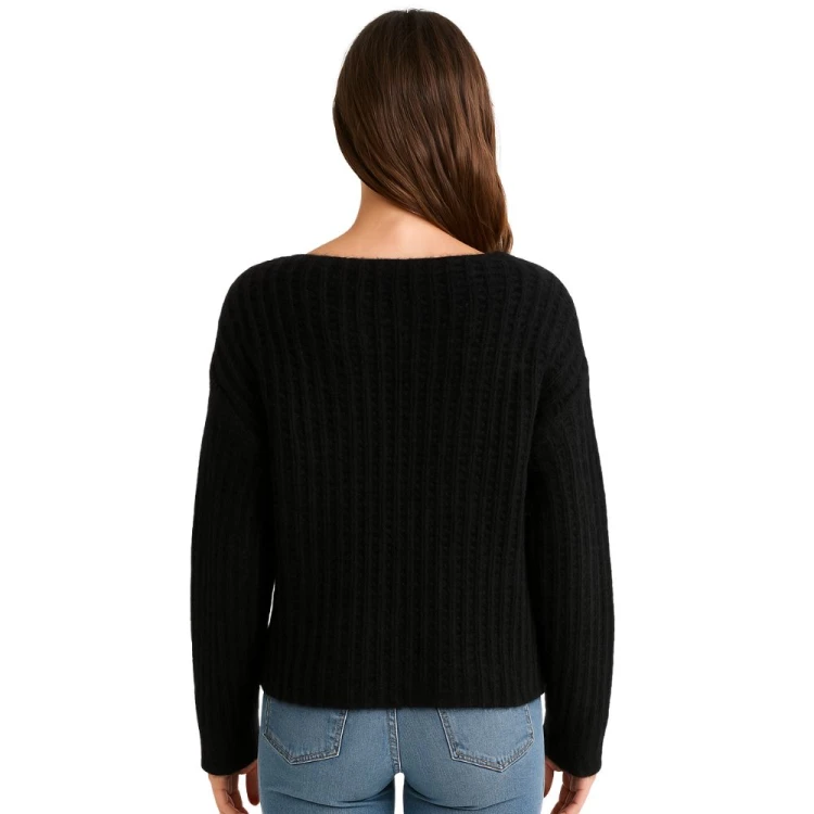 Sweter Damski z Luźnym Splotem Włoski Czarny