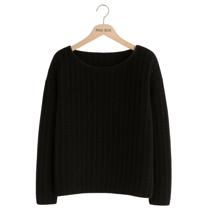 Sweter Damski z Luźnym Splotem Włoski Czarny