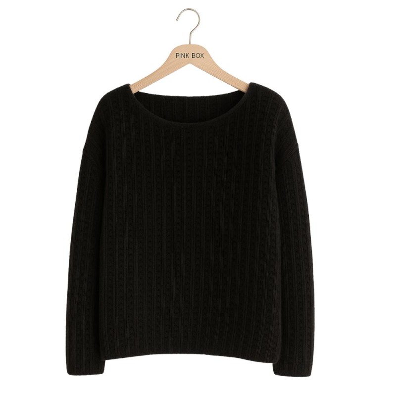 Sweter Damski z Luźnym Splotem Włoski Czarny