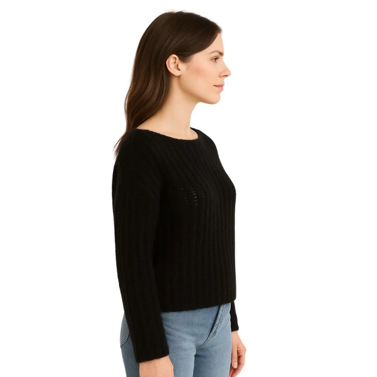 Sweter Damski z Luźnym Splotem Włoski Czarny