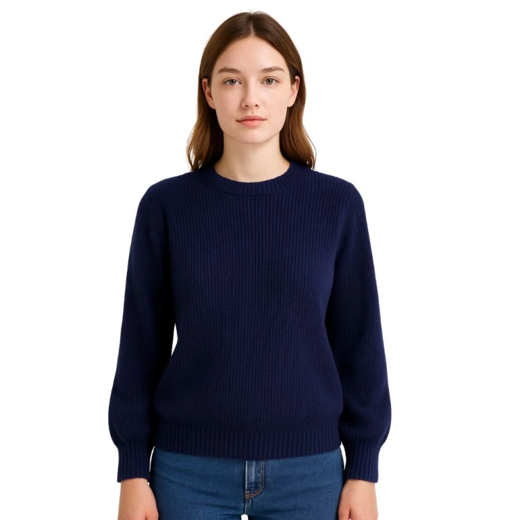 Sweter Damski z Bufkami Włoski Granatowy