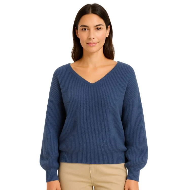 Sweter Damski Elegancki Włoski Niebieski