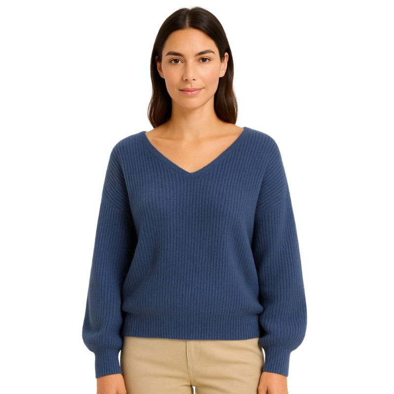 Sweter Damski Elegancki Włoski Niebieski