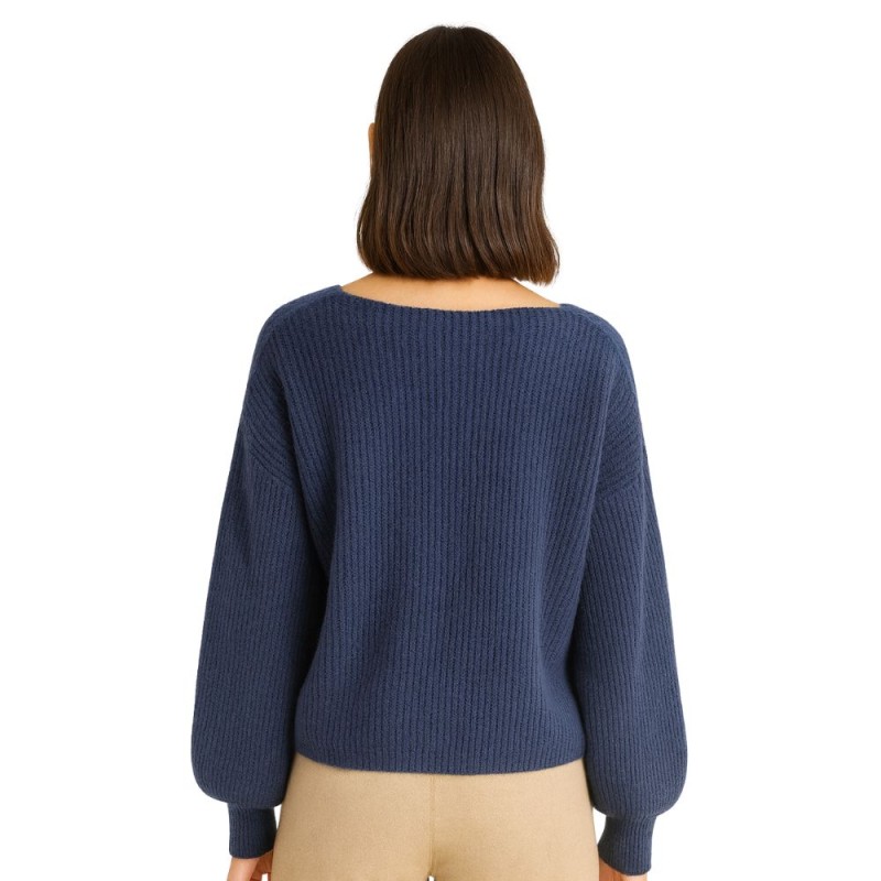 Sweter Damski Elegancki Włoski Niebieski
