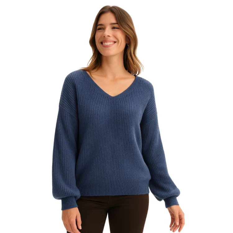Sweter Damski Elegancki Włoski Niebieski