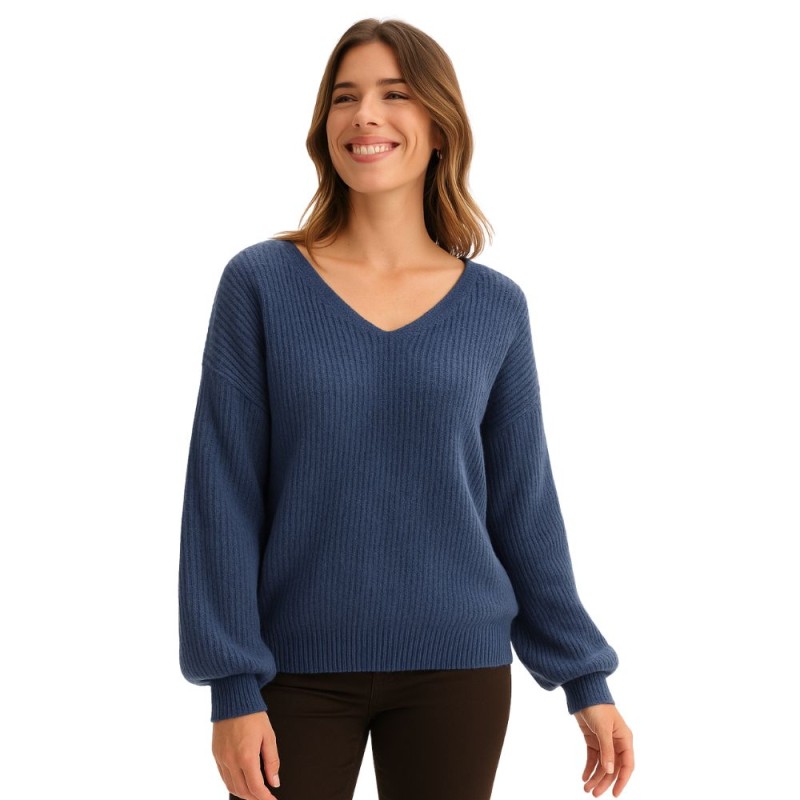 Sweter Damski Elegancki Włoski Niebieski