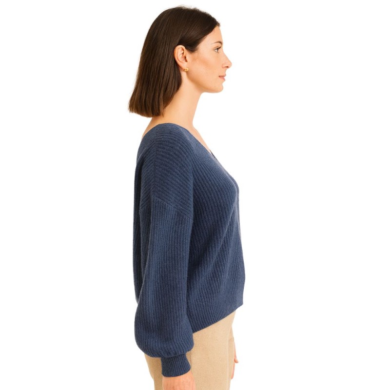 Sweter Damski Elegancki Włoski Niebieski