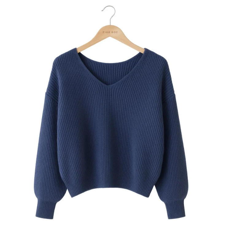 Sweter Damski Elegancki Włoski Niebieski
