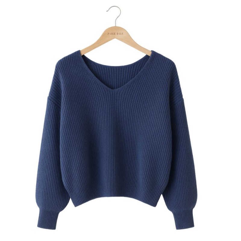 Sweter Damski Elegancki Włoski Niebieski