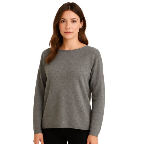 Sweter Damski Klasyczny Włoski Szary