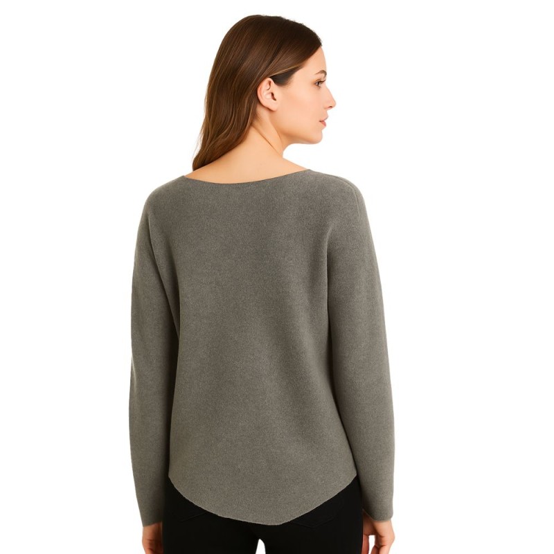Sweter Damski Klasyczny Włoski Szary