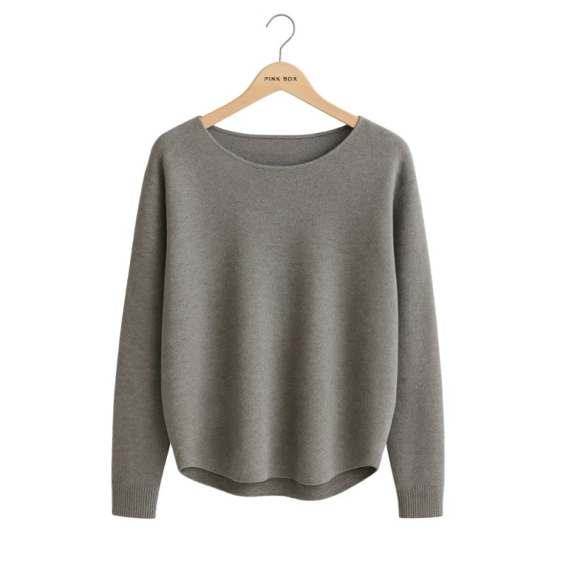 Sweter Damski Klasyczny Włoski Szary