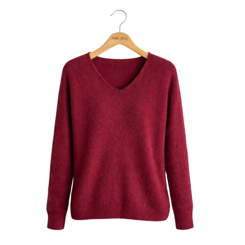 Sweter Damski Klasyczny Włoski Burgundowy