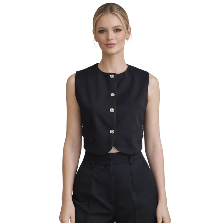Kamizelka Bluzka Damska Elegancka Włoska Czarna S/M