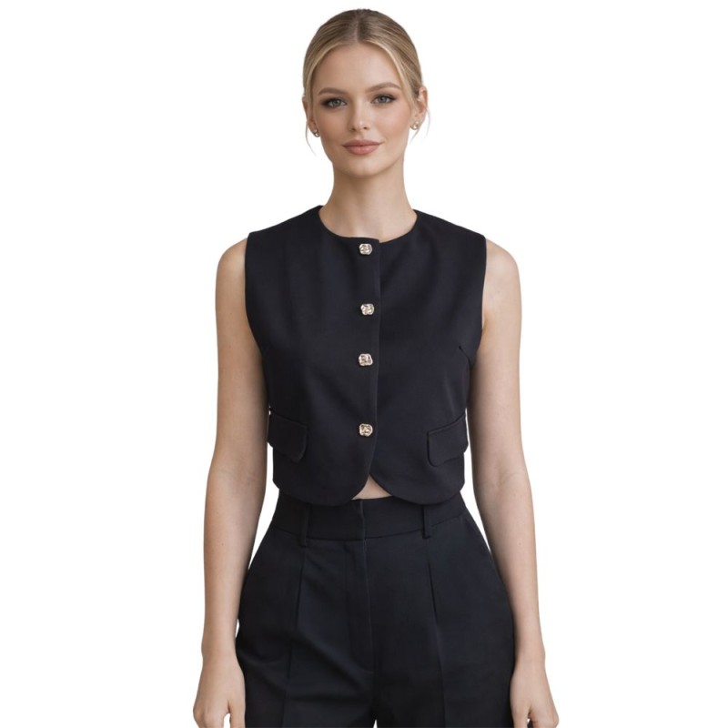 Kamizelka Bluzka Damska Elegancka Włoska Czarna S/M