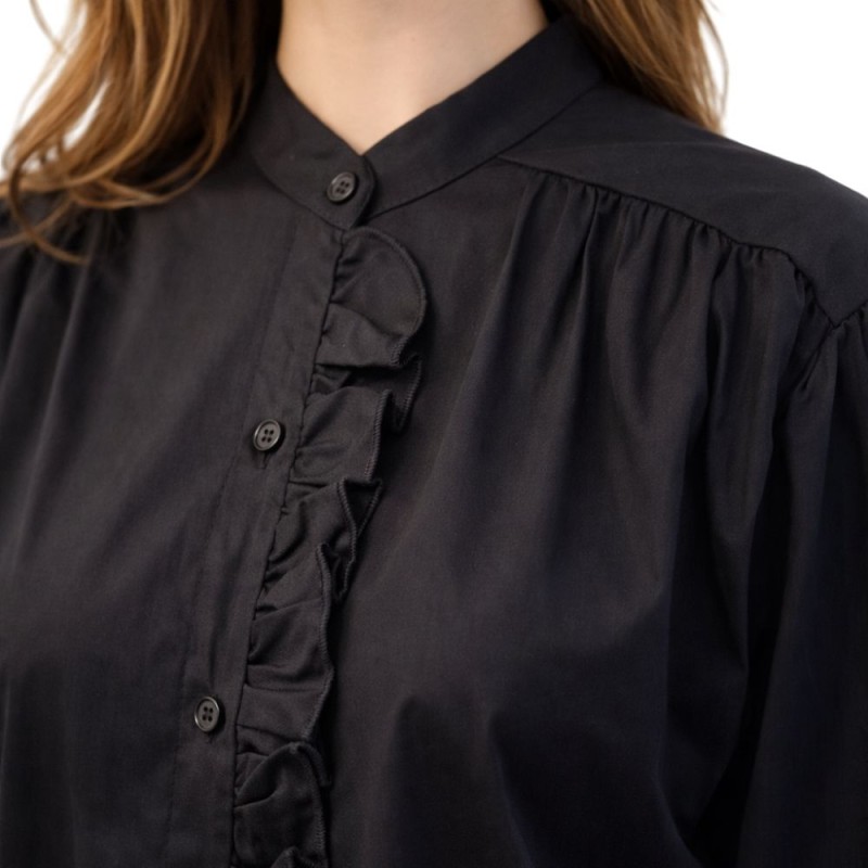 Koszula Bluzka Damska Elegancka z Falbanką Włoska Czarna