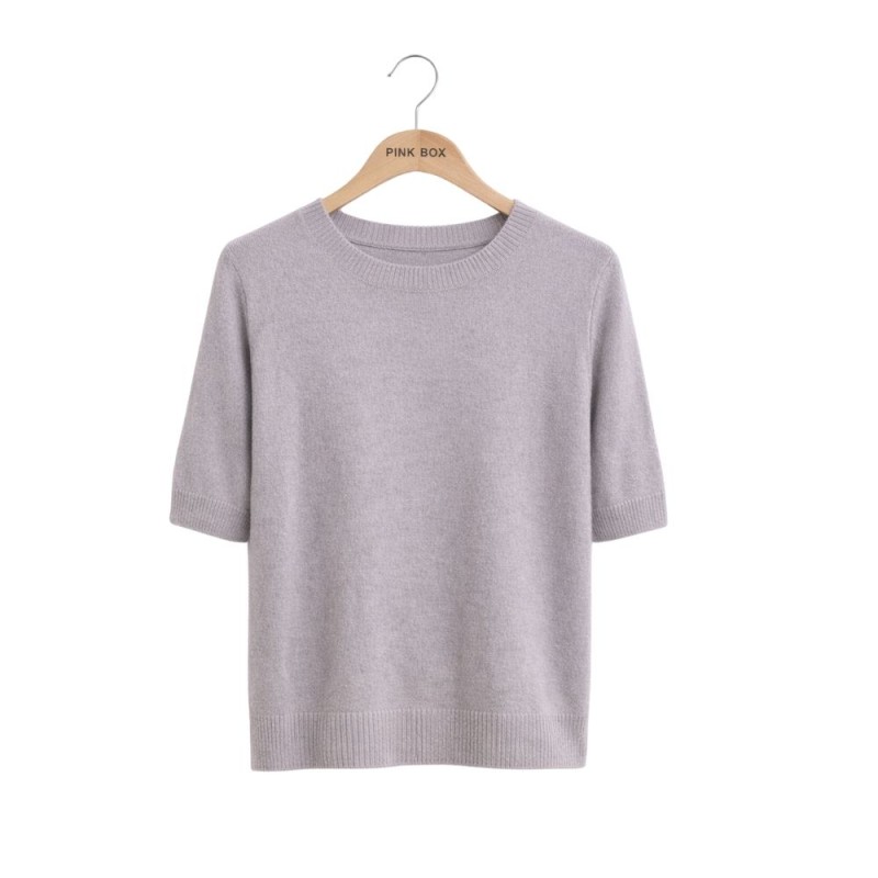 Sweter Damski z Krótkim Rękawem Włoski Szary