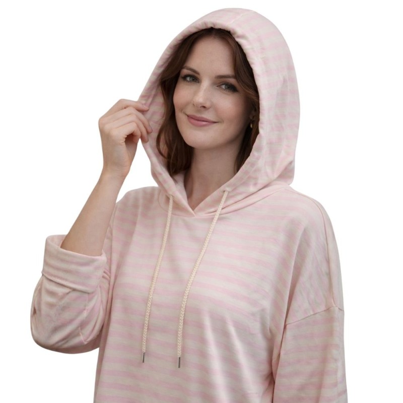 Bluza Damska w Paski Włoska Kremowo-Różowa