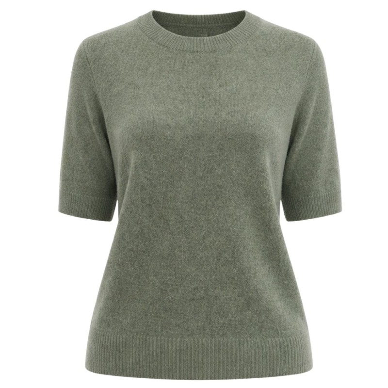 Sweter Damski z Krótkim Rękawem Włoski Khaki