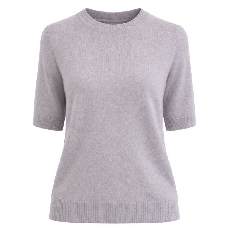Sweter Damski z Krótkim Rękawem Włoski Szary
