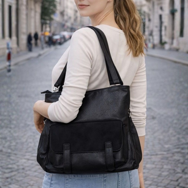 Torbo-plecak damski czarny – elegancki plecak i torebka 2w1