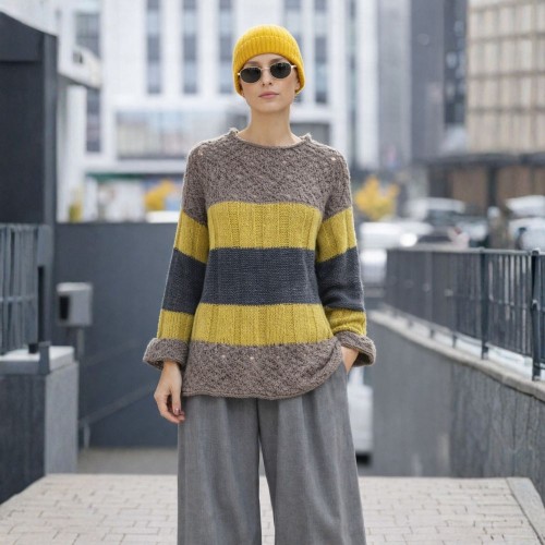 Sweter Damski Włoski w Paski Oversize Kolorowy One Size