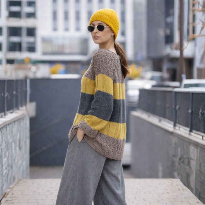 Sweter Damski Włoski w Paski Oversize Kolorowy One Size