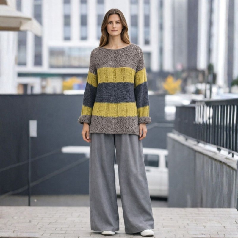 Sweter Damski Włoski w Paski Oversize Kolorowy One Size