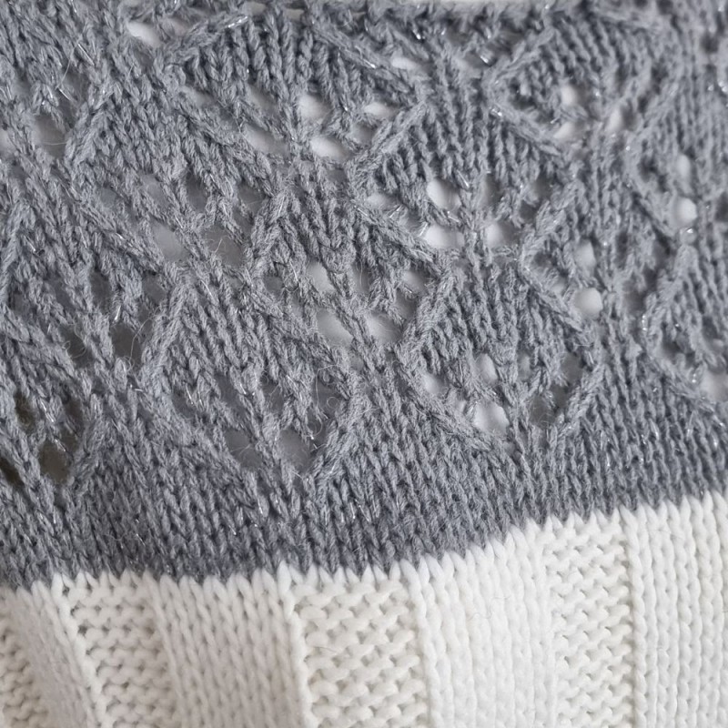 Sweter Damski Włoski w Paski Oversize Szary Biały One Size