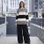 Sweter Damski Włoski w Paski Oversize Szary Biały One Size