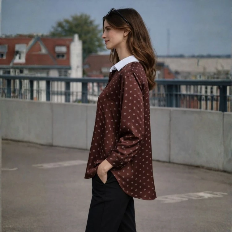 Koszula Bluzka Damska Elegancka Włoska Brązowa