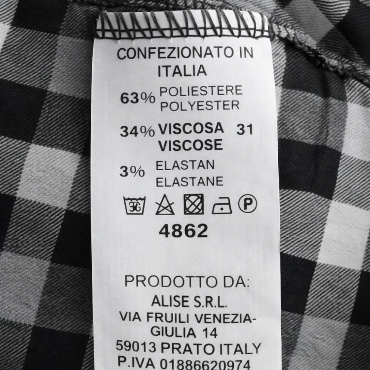 Koszula Bluzka Damska w Kratę Włoska Czarno-Biała
