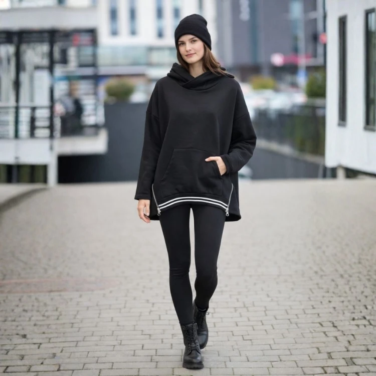 Bluza Damska Duży Rozmiar Włoska Czarna
