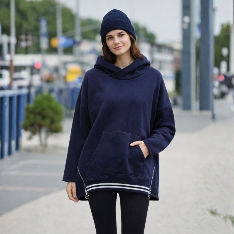 Bluza Damska Duży Rozmiar Włoska Granatowa