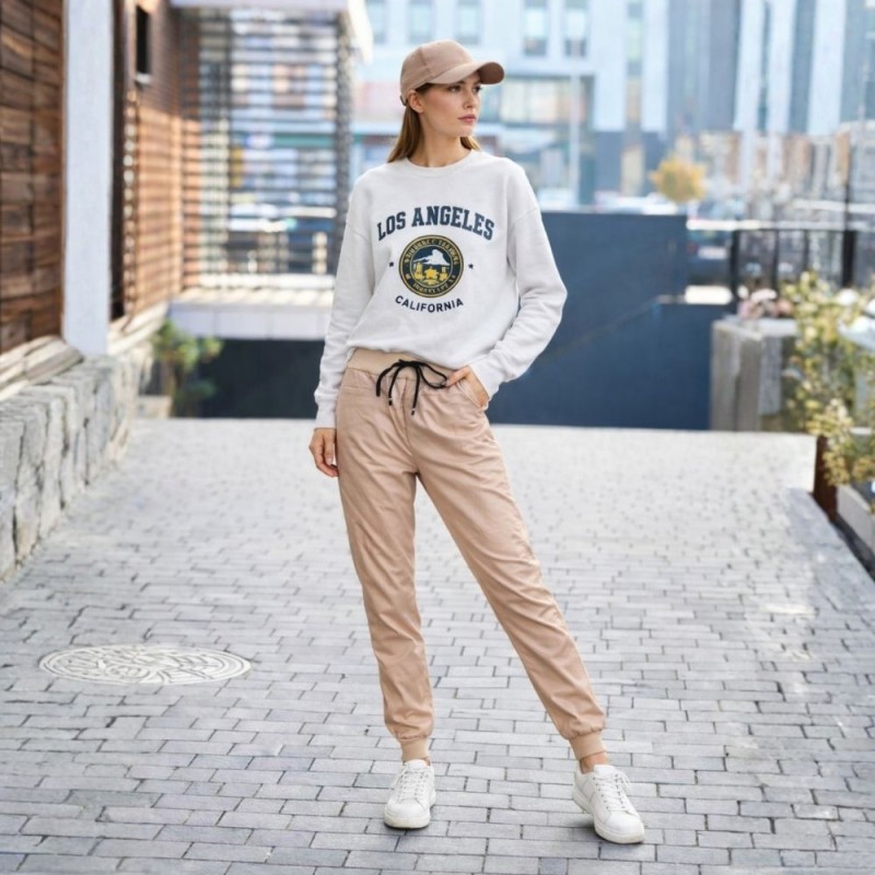 Spodnie Damskie z Eko-skóry Włoskie Beżowe