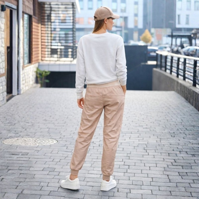 Spodnie Damskie z Eko-skóry Włoskie Beżowe