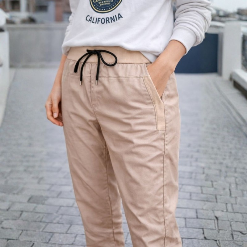 Spodnie Damskie z Eko-skóry Włoskie Beżowe