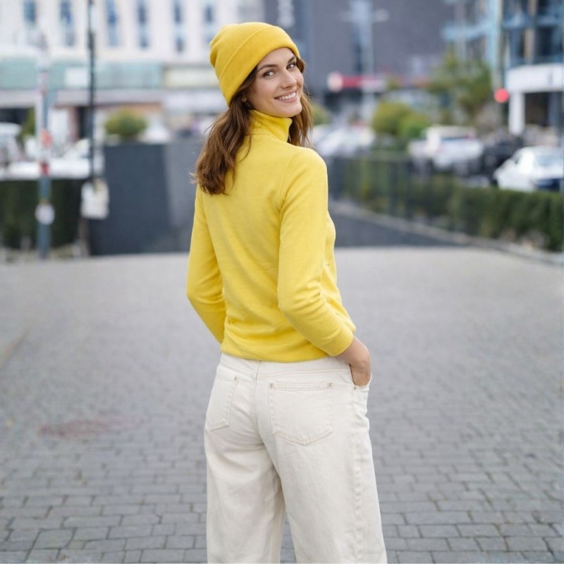 Sweter Golf Damski Żółty Klasyczny Wysoka Jakość One
