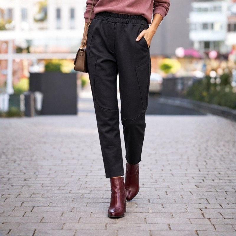 Spodnie Damskie z Przeszyciami Włoskie Czarne